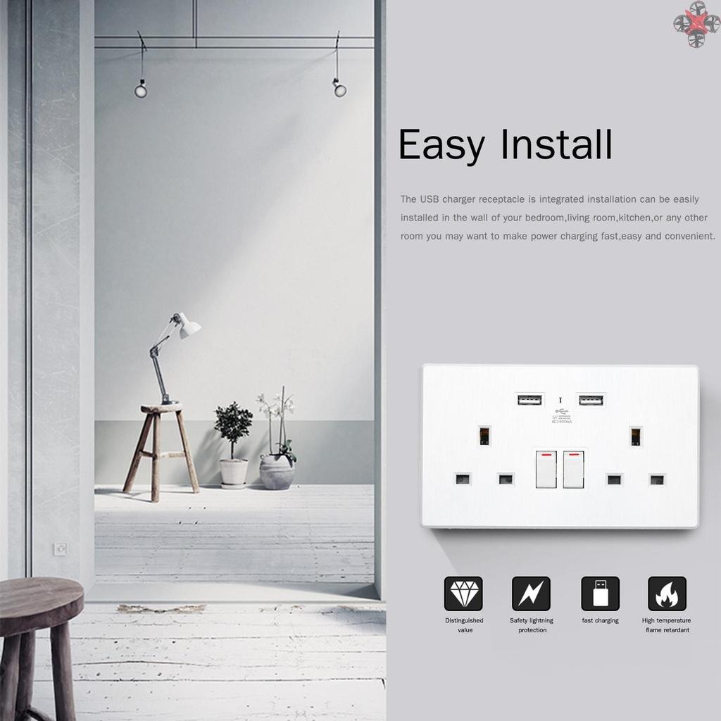Ổ Cắm Điện Gắn Tường 2 Cổng Usb 13a 2 5v 2.4a