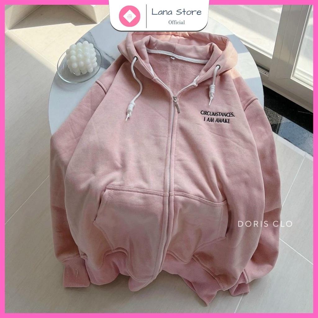 Áo Khoác Nỉ Hoodie Zip Thêu Chữ I Am Siêu Xinh Nón 2 Lớp Freesize Form Rộng