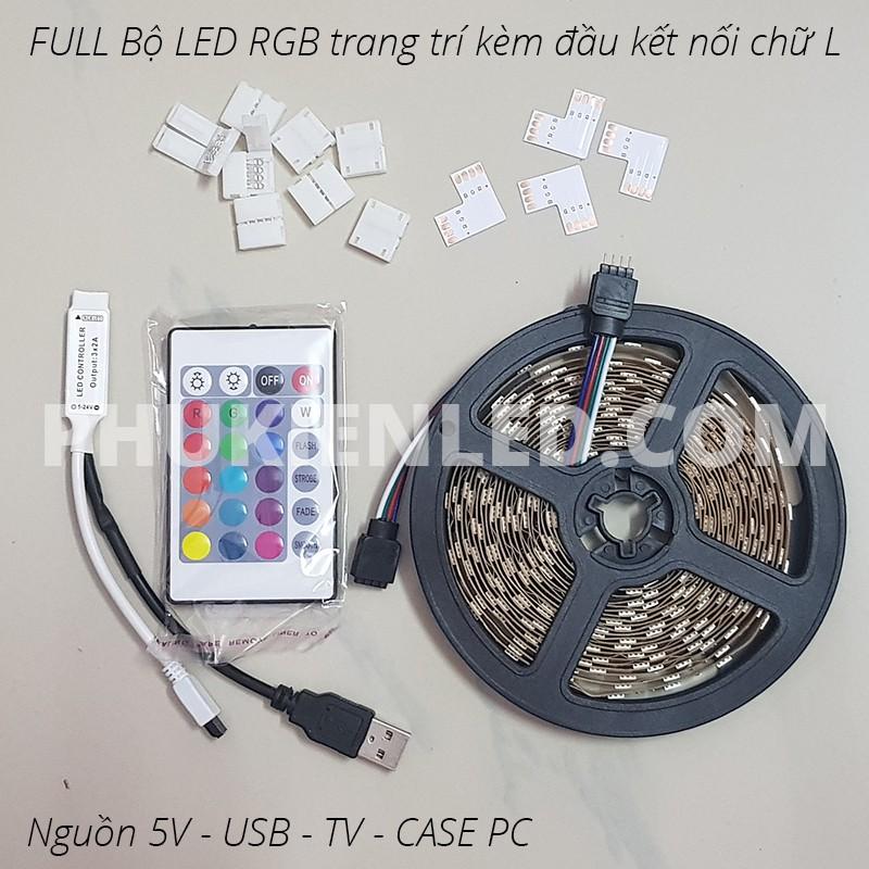Combo Led dây nhiều màu RGB 5050 5V và bộ mạch nháy có điều khiển từ xa TẶNG 4 ĐẦU KẾT NỐI CHỮ L