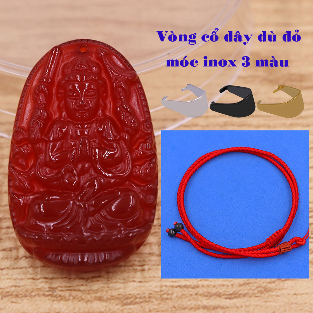 Mặt dây chuyền Thiên thủ thiên nhãn bồ tát mã não đỏ 3.6 cm kèm vòng cổ dây dù đỏ, Phật bản mệnh, mặt dây chuyền phong thủy, Quan âm bồ tát