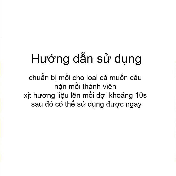 Mồi dụ cá dạng xịt được làm từ Tinh dầu hương liệu dụ cá thu hút các loại cá: trắm, chép, trôi, mè
