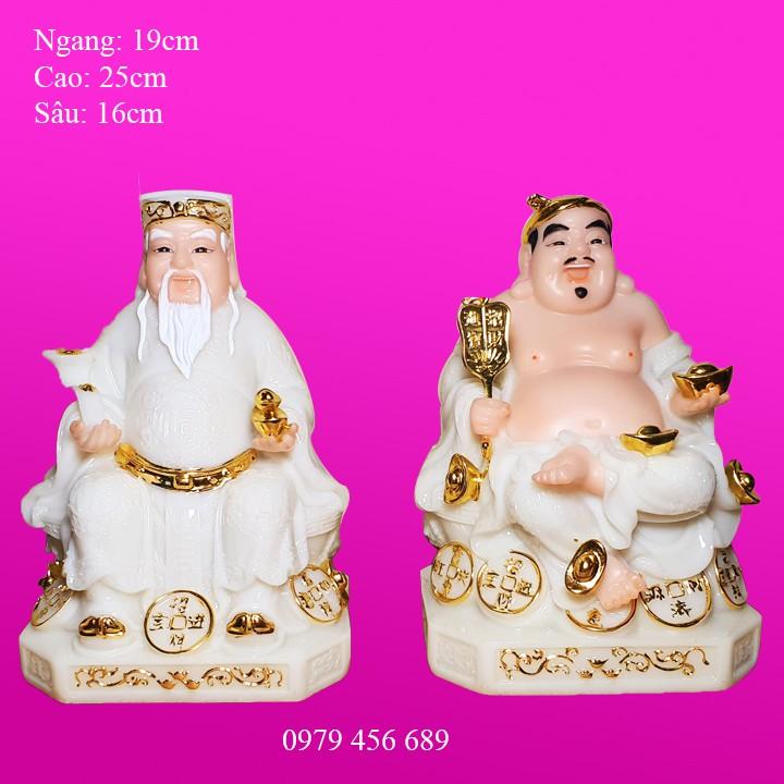 Cặp Thần Tài Thổ Địa đá màu trắng cao 25cm