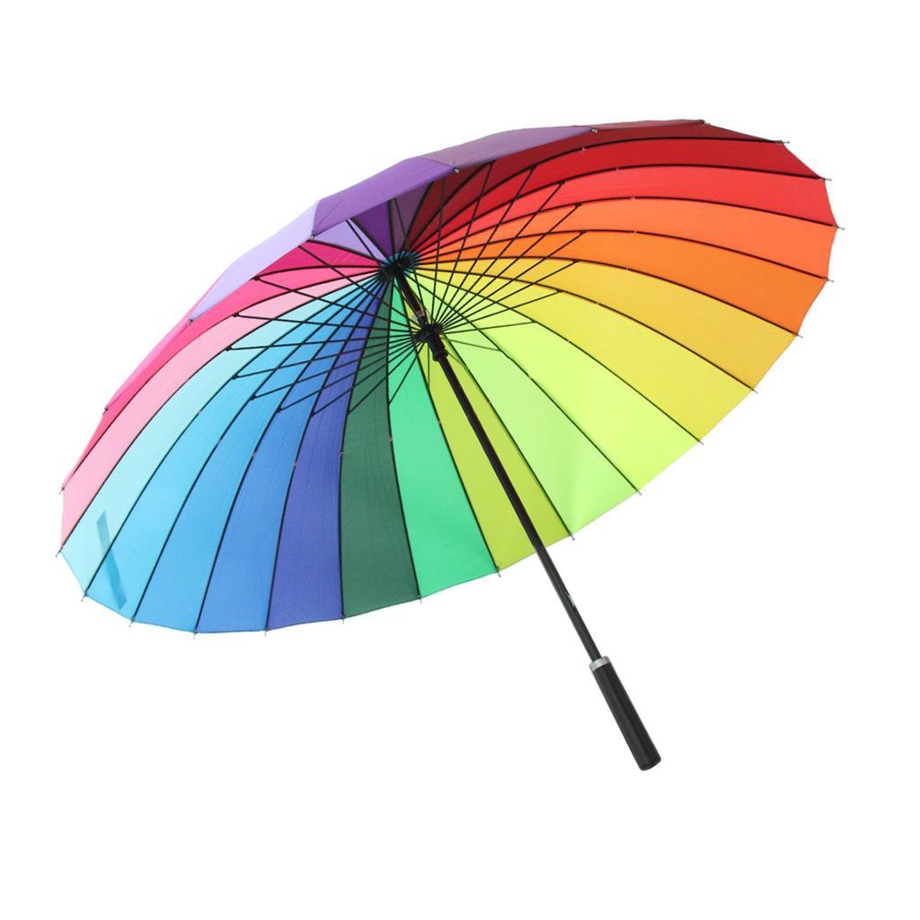 Strong Windproof Long Handle Large Beach Rainbow Sun Rain Umbrella Parasol