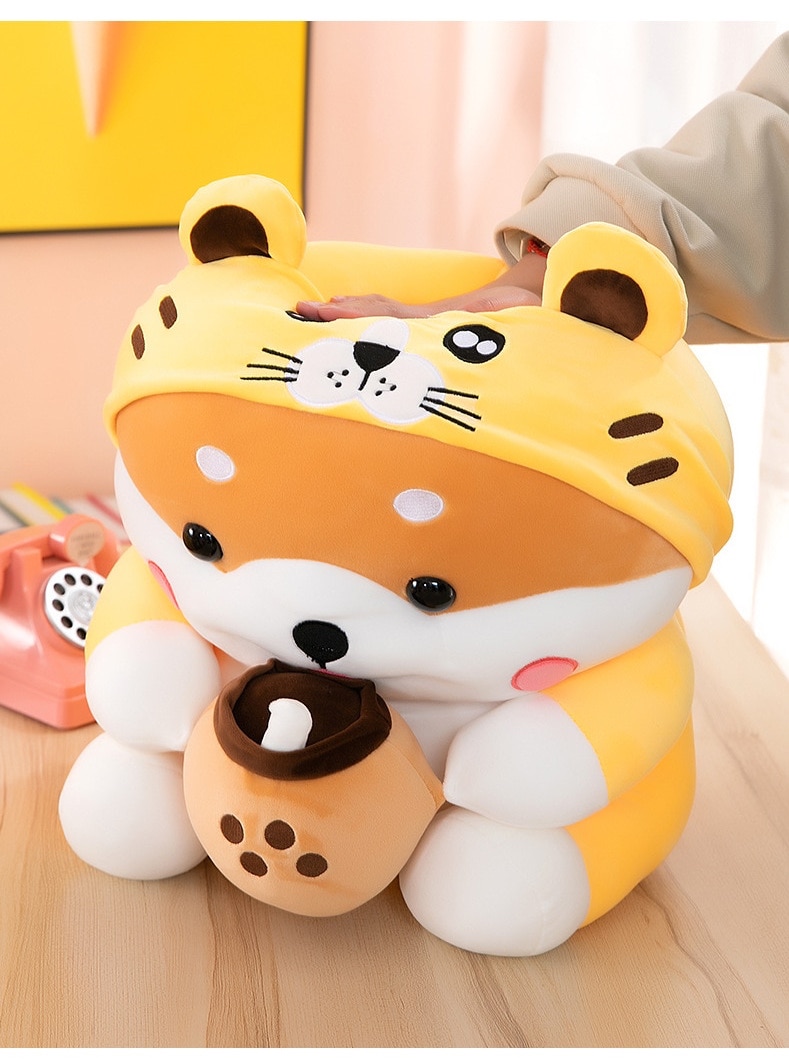 Thú nhồi bông shiba cosplay hổ ôm trà sữa - Size từ 40cm đến 55cm - Quà tặng shiba ôm trà sữa nhồi bông êm mịn dễ thương - Gối ôm mềm mịn cho bé