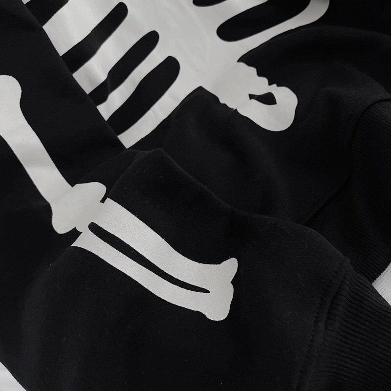 Áo Sweater Nỉ Bông Họa Tiết In Bộ Xương Form Rộng Unisex Nam Nữ Ulzzang