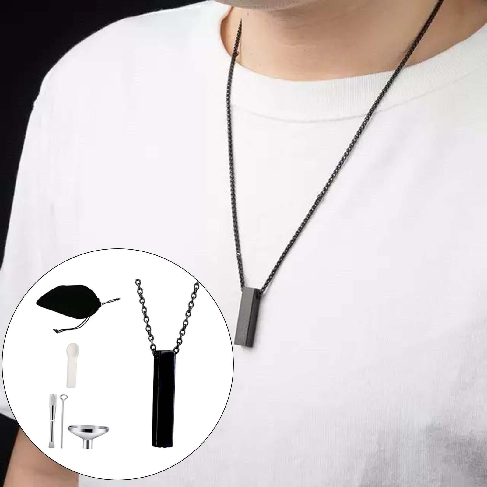 Cremation Urn Necklace for  Manmade Locket Pendant Charm Jewelry Gift Black