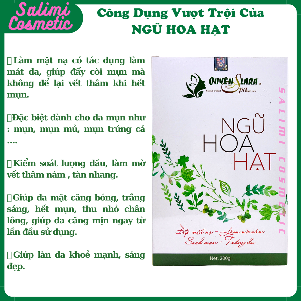 Mặt Nạ Đắp NGŨ HOA HẠT Quyên Lara - Giúp Mờ Nám, Sạch Mụn, Tàn Nhang, Trắng Da, Cân Bằng Độ Ẩm Cho Da, Làm Mát Da, Chống Dị Ứng | Trọng Lượng 200 Gram - HÀNG CHÍNH HÃNG