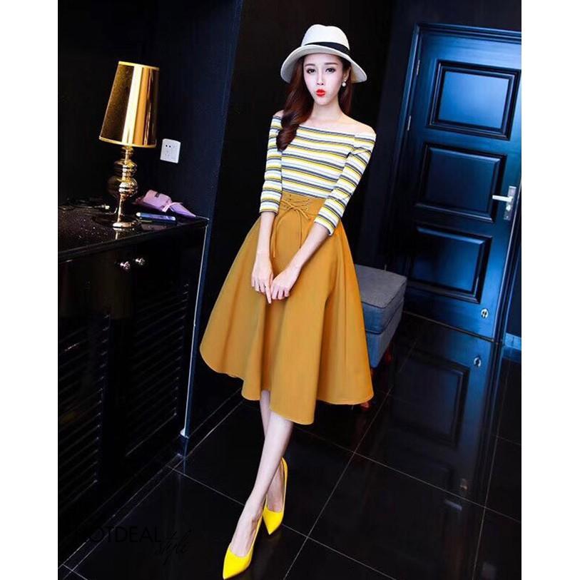 Chân Váy Xòe Đan Lưng Cao Cấp