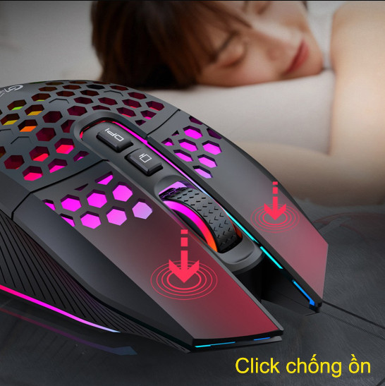 Chuột không dây chơi game X801 thiết kế độc lạ Led RGB đổi màu click chống ồn DPI 1600 