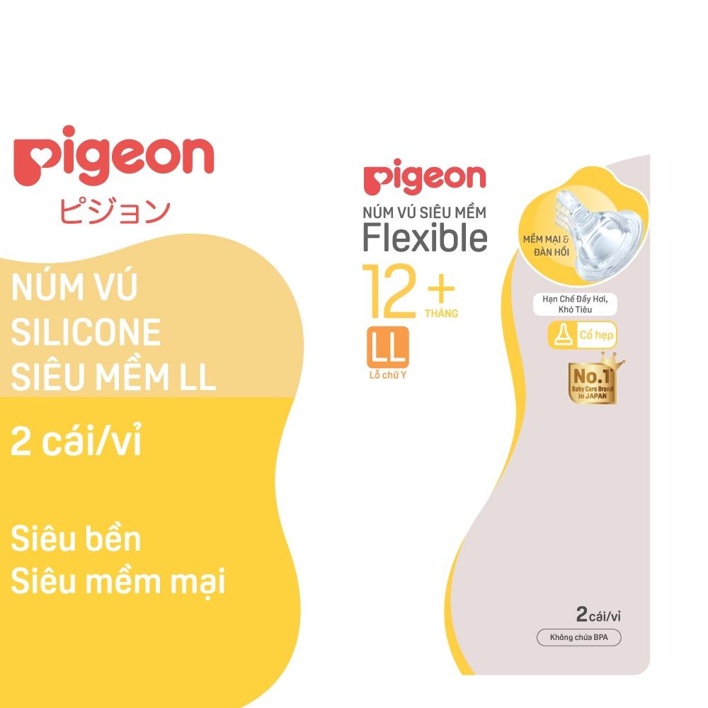 Núm ty Pigeon cổ hẹp silicon siêu mềm (LL) dành cho bé từ 12 tháng tuổi vỉ 2 cái
