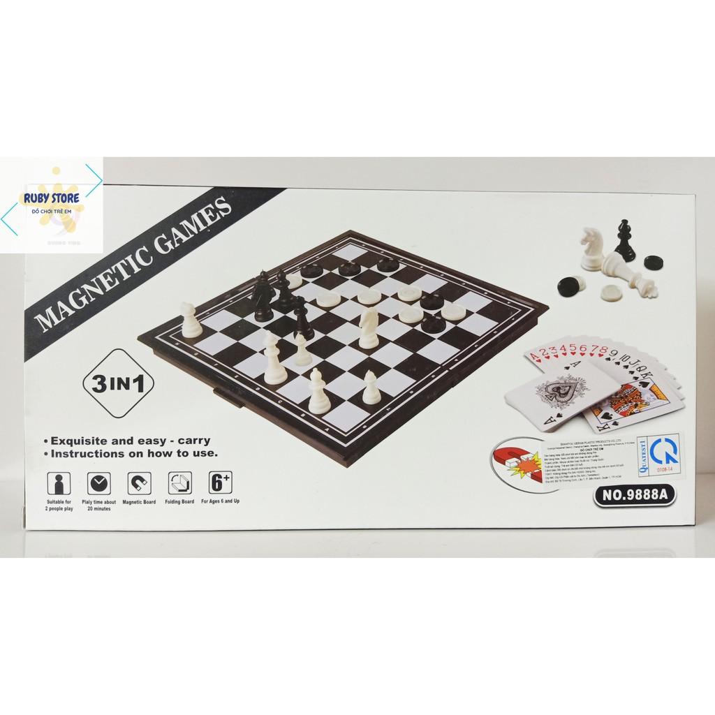 BỘ CỜ VUA NAM CHÂM, BÀI TÂY, CA-RÔ XÚC XẮC (CHESS 3 IN 1)