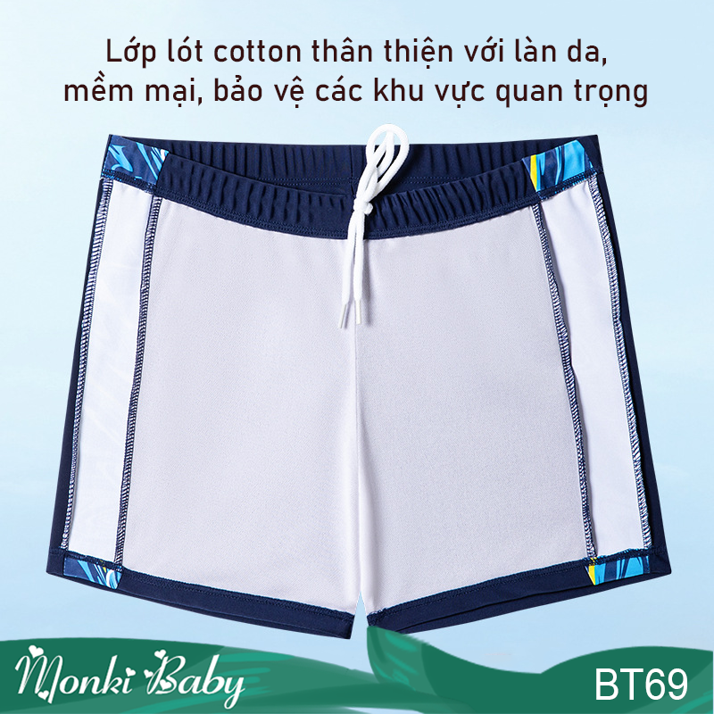 Quần bơi bé trai kèm mũ loại đẹp, họa tiết thời trang cá tính, chất thun bơi lạnh co giãn mịn, lót cotton thoáng khí, mềm mại | BT69