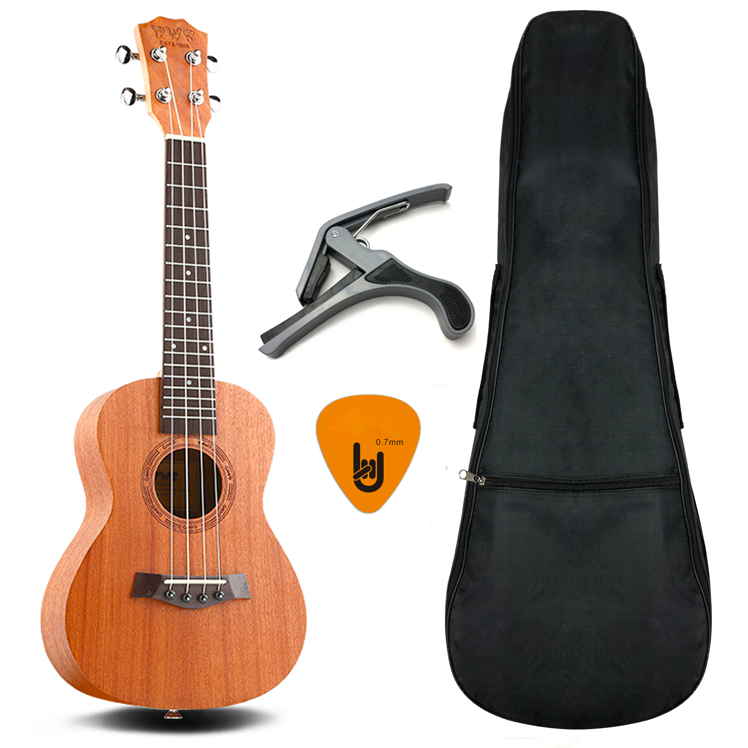 Bộ Đàn Ukulele Tenor BWS - Bao, Capo, Móng Gẩy BWS (Uku Gỗ Mahogany trơn cỡ lớn 26 inch B01-26 - Kèm Sách giáo trình học Ukulele online cơ bản dài 80 trang)