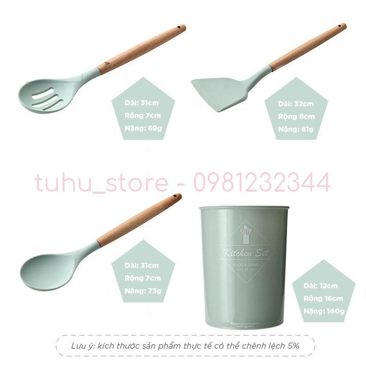 Bộ dụng cụ nhà bếp, nấu ăn làm bánh 11 món bằng silicone chịu nhiệt cao kèm ống đựng