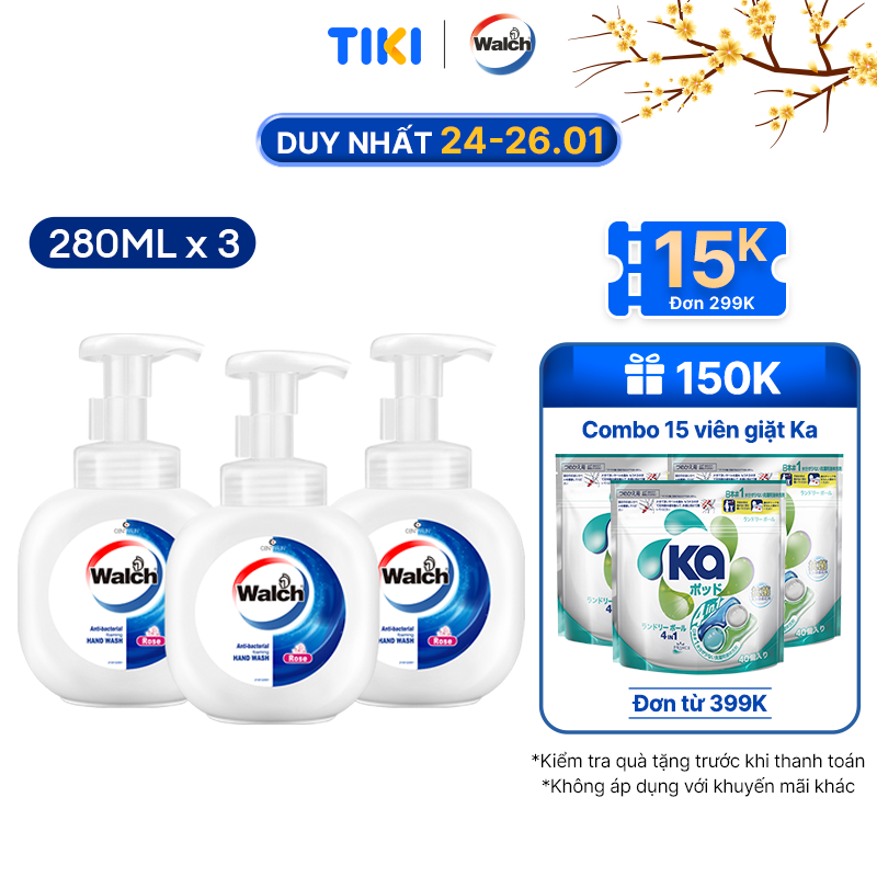 Combo 3 Bọt rửa tay kháng khuẩn Walch dưỡng da tay mềm mịn