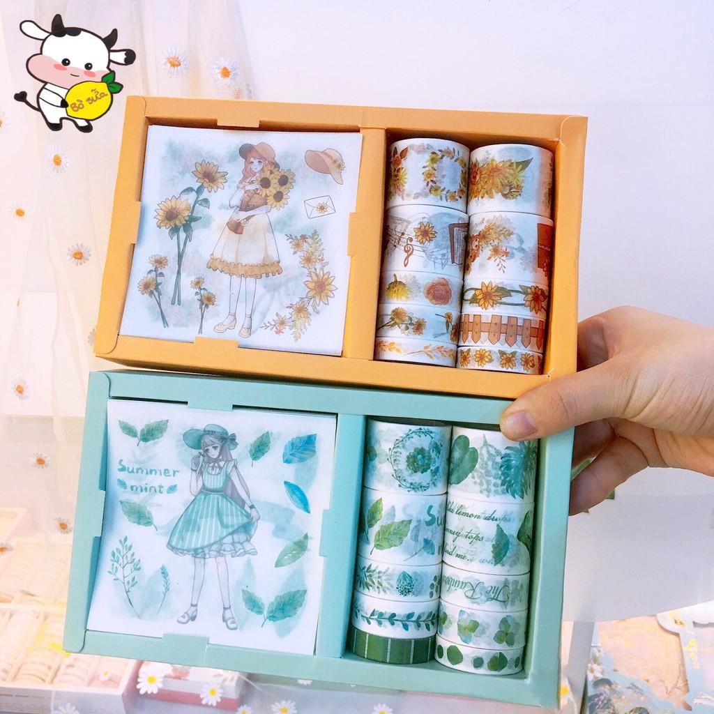 Hộp Washi Tape Và Sticker Cute Dễ Thương Dán Trang Trí Sổ Tay Góc Học Tập Book Mark Cổ Trang Vintage Anime