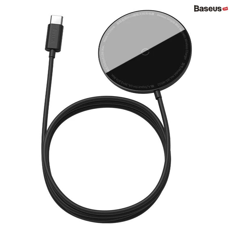 Đế sạc không dây nam châm Baseus Simple Mini Magnetic Wireless Charger - hàng chính hãng