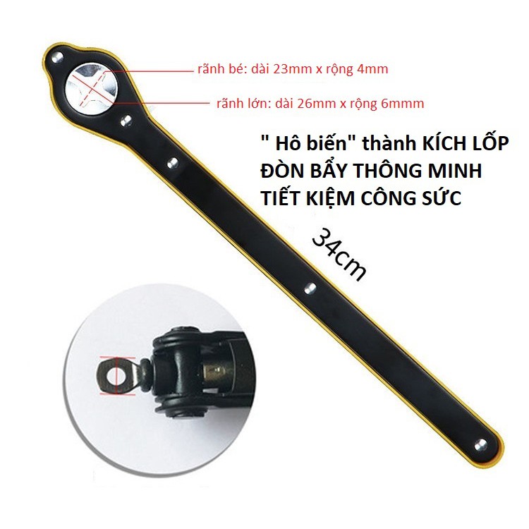 Tay đòn kích lốp thông minh thay thế tay quay thông thường kèm miếng thép chuyển đổi