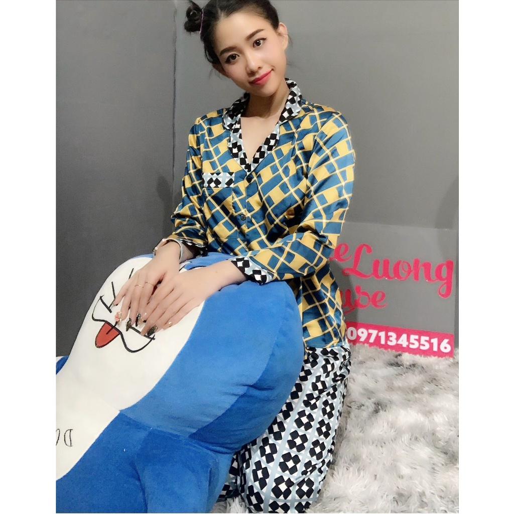 1. Đồ bộ cánh dơi Pijama Satin họa tiết lập phương dài TDQD mát mịn - KLHSTORE2018