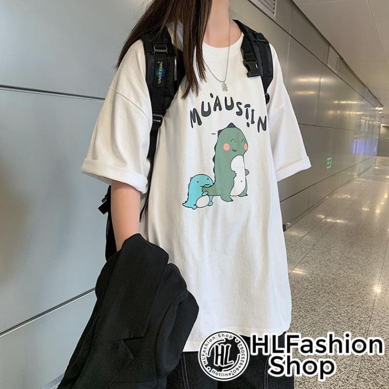 Áo thun tay lỡ form size rộng khủng long Muausiin, áo phông phom size rộng VHLFashion