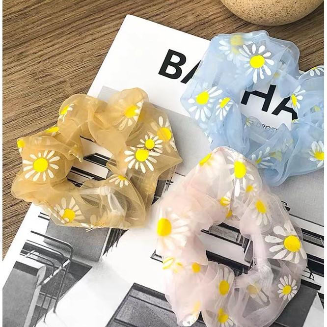 Dây buộc tóc in cúc họa mi tinh tế vòng lớn Scrunchies xinh xắn HD49