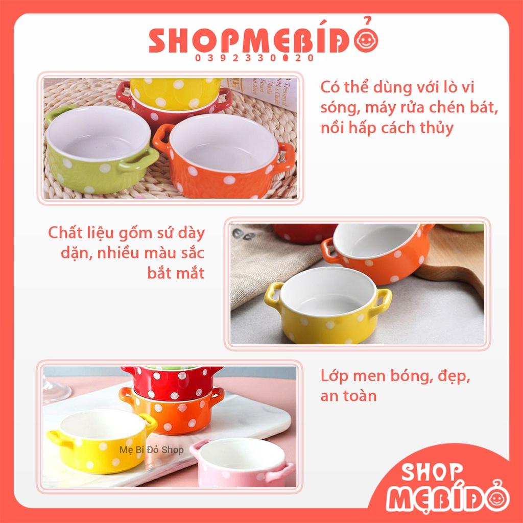Bát Ăn Dặm Gốm Sứ Hình Nồi Chấm Bi Dễ Thương Cho Bé