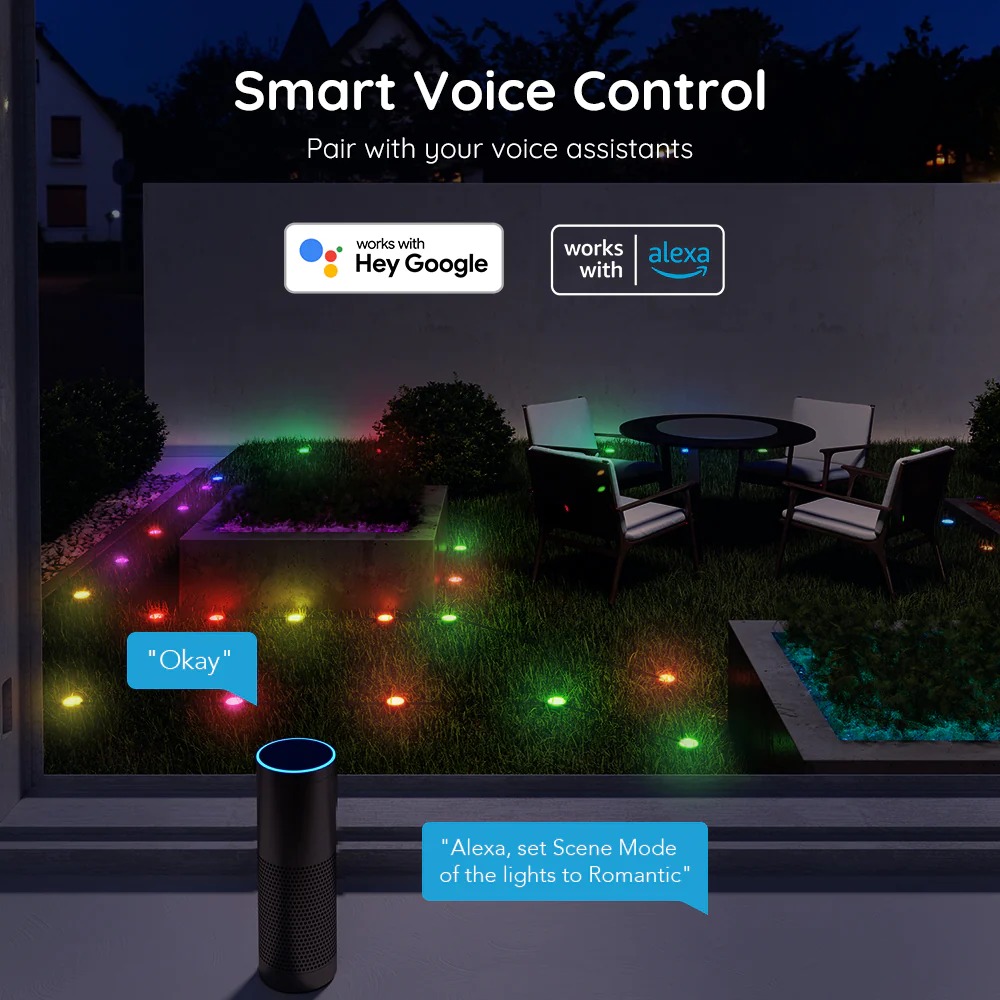 Đèn chiếu sáng sân vườn, cỏ chống nước IP65 Govee RGBIC Wi-Fi &amp; Bluetooth Outdoor Ground Lights H7050 | Kích thước 11m