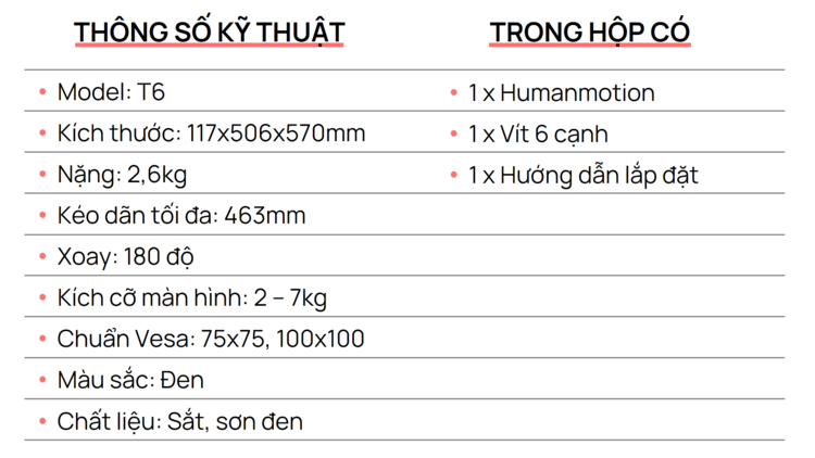 giá treo màn hình human motion t6 black - hàng chính hãng 2