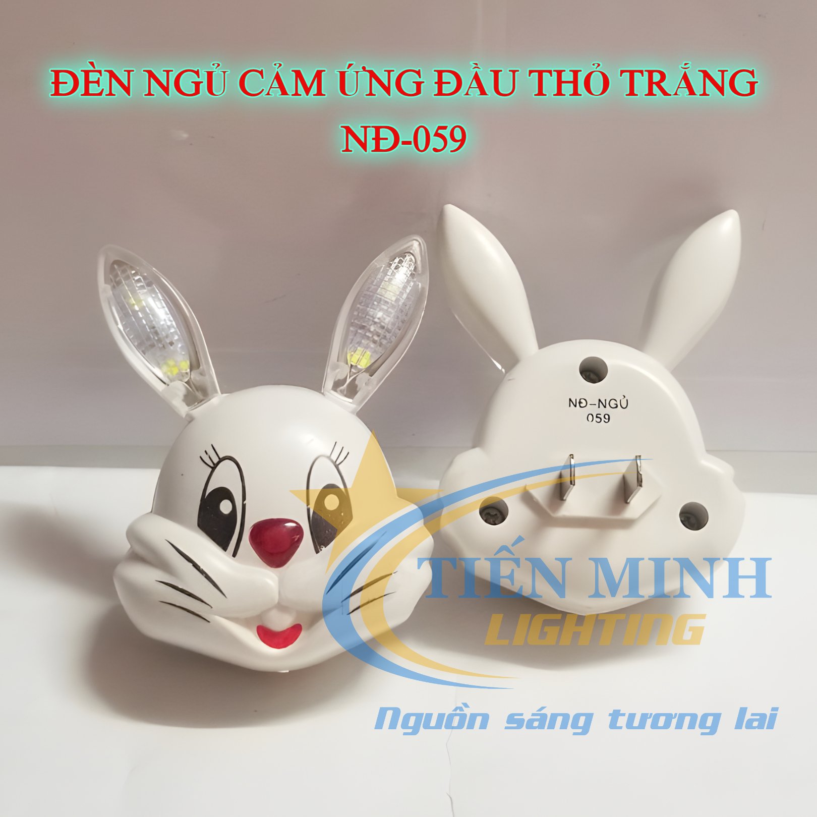 Đèn ngủ cảm ứng đầu thỏ trắng, ánh sáng trắng, tự động bật/tắt, 4 bóng led màu trắng, cho ánh sáng dịu nhẹ, ấm áp, không chói mắt, tạo cảm giác thư giãn, dễ chịu