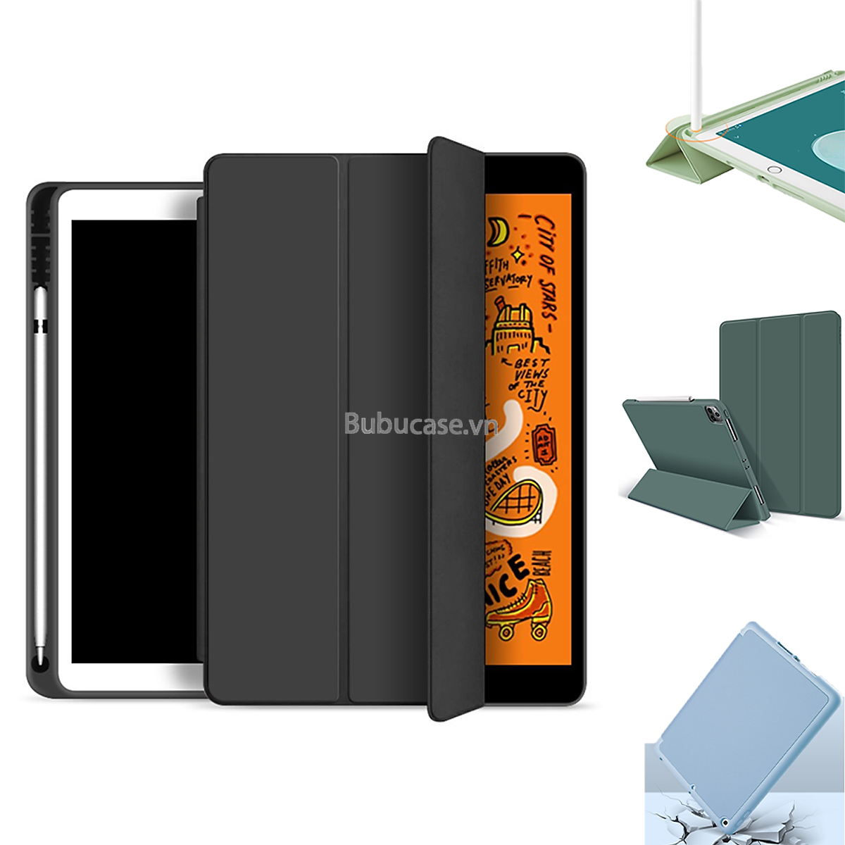 Bao Da Case Cover Dành Cho iPad Có Khe Đựng Bút Full Dòng Mini 1/2/3/4/5/6 - Air 1/2/3/4 - Gen 5/6/7/8/9 - Pro 11 Inch 2018/2020 - Pro 12.9 Inch