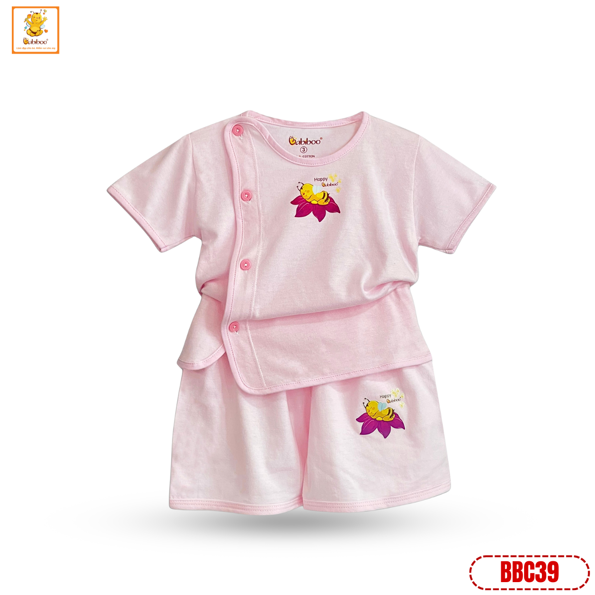 Đồ sơ sinh Babiboo bộ ngắn tay vải cotton mềm mịn, an toàn cho làn da (3kg-12kg)- BBC39
