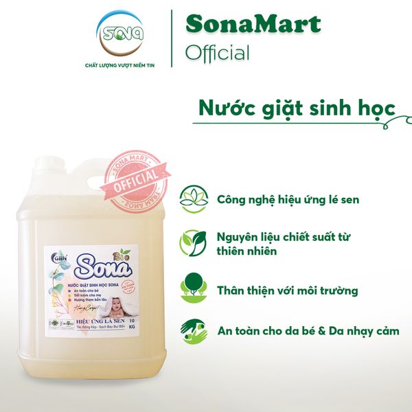 Nước giặt xả 2 trong 1 hương nước hoa comfo sinh học SONA 10 KG giặt máy cửa trước cửa ngang giặt tay tiết kiệm nước