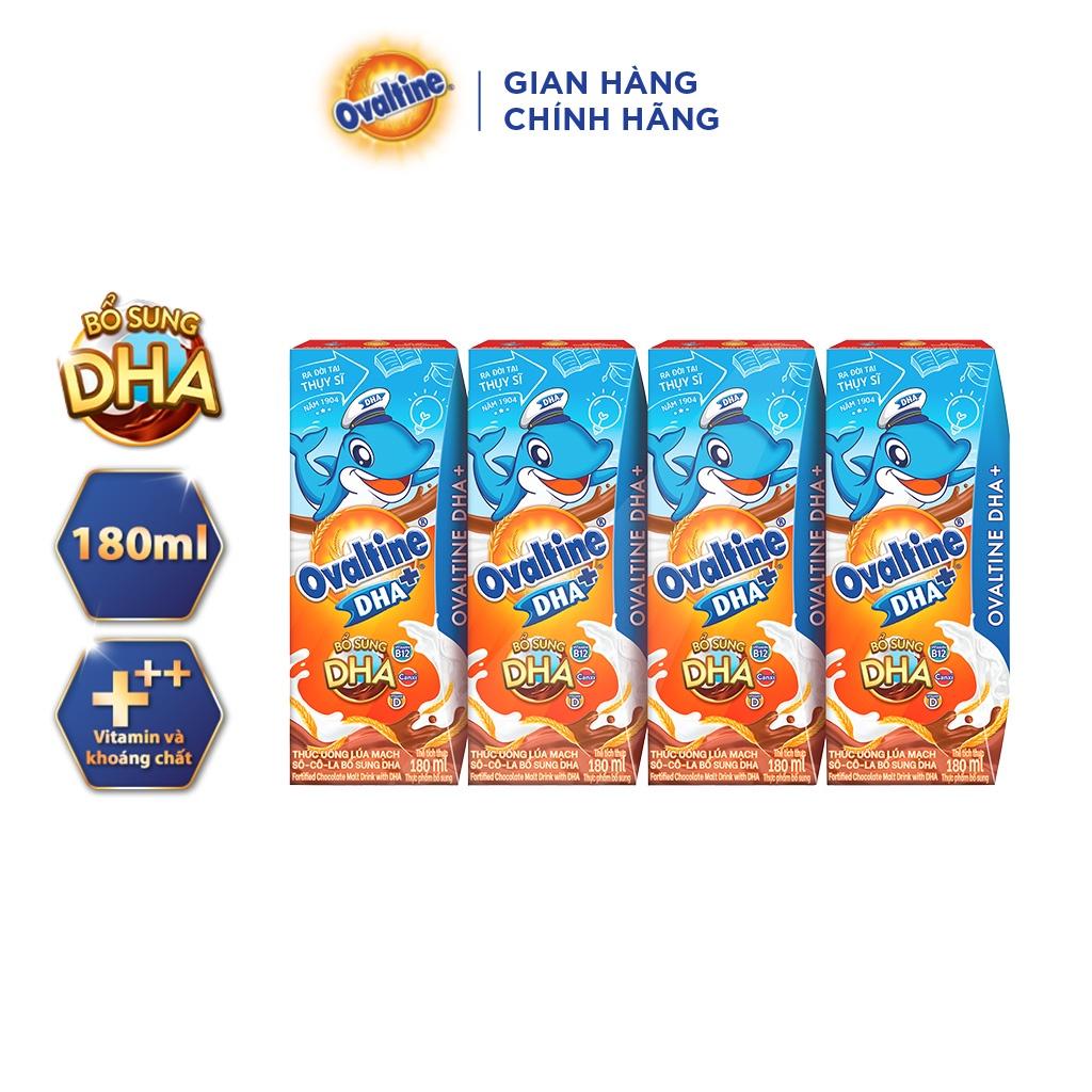Sữa lúa mạch hương vị sô-cô-la Ovaltine DHA+ công thức mới 180ml (lốc 4 hộp)