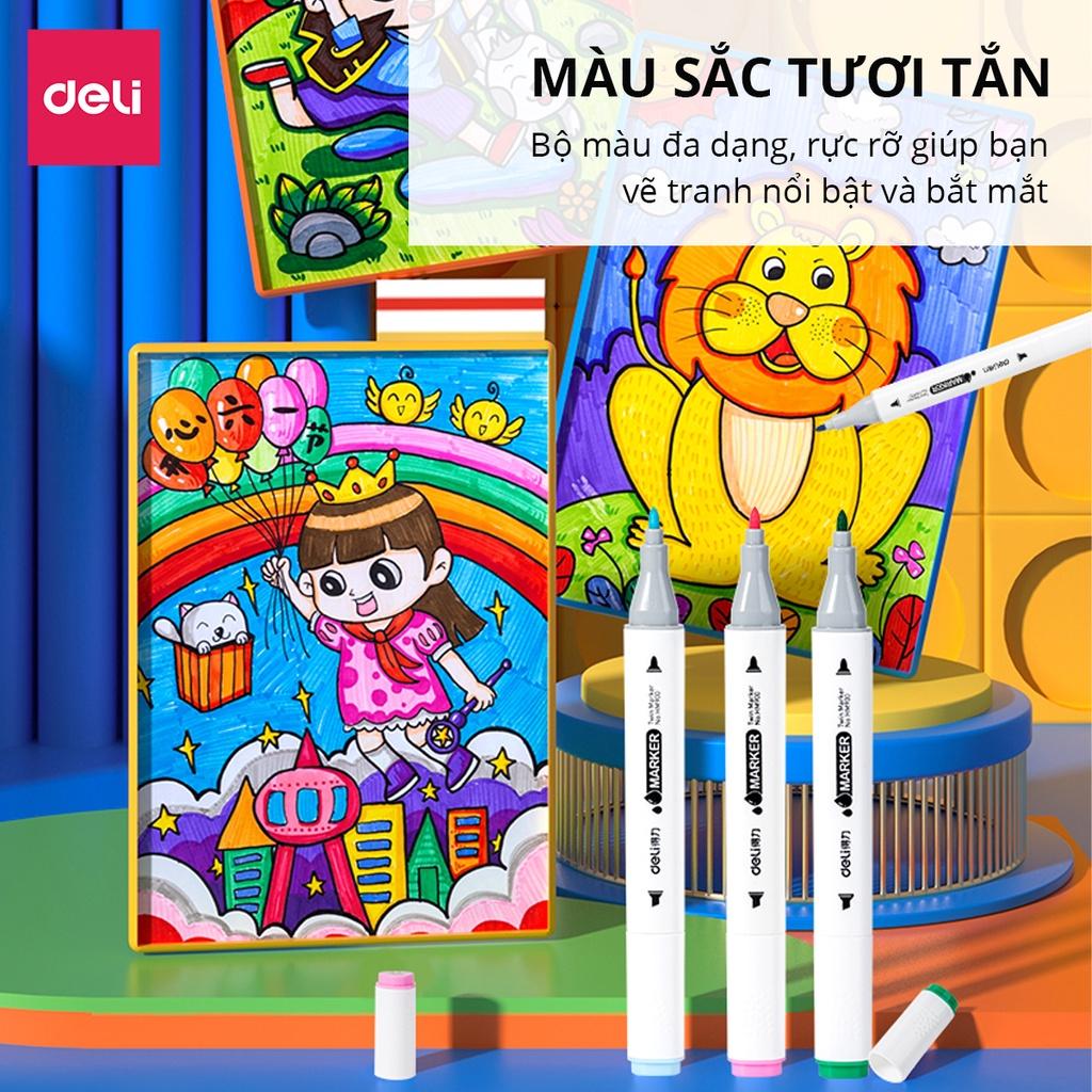 Bút Màu Marker Deli Họa Cụ Tô Màu Dạ An Toàn Cho Trẻ Em Kèm Túi Vải Họa Cụ Vẽ Tranh Cao Cấp 30/40/60/80 Màu - Phù Hợp Tô Màu Vẽ Tranh Manga Anime - HM900