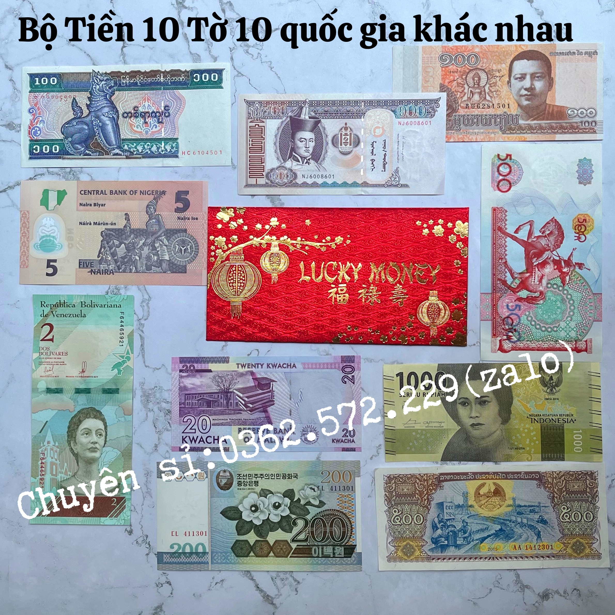 Bộ Tiền Giấy Sưu Tầm 10 Tờ 10 Nước - Quốc Gia Khác Nhau Trên Thế Giới