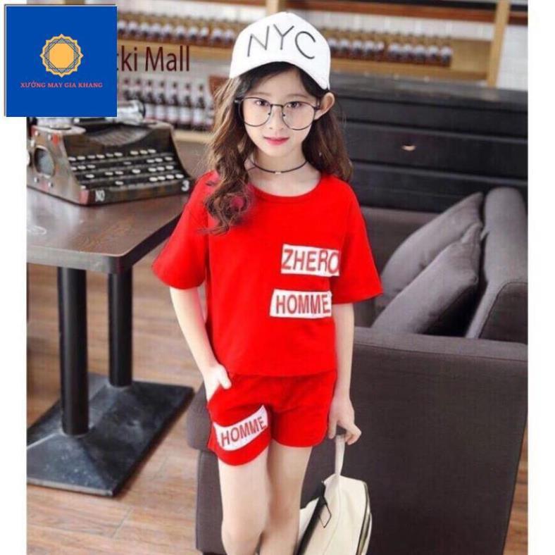 Đồ bộ quần áo thun bé gái trễ vai, đắp chữ HOMME, chất cotton mát mẻ, thoải mái - Xưởng may. Gia Khang