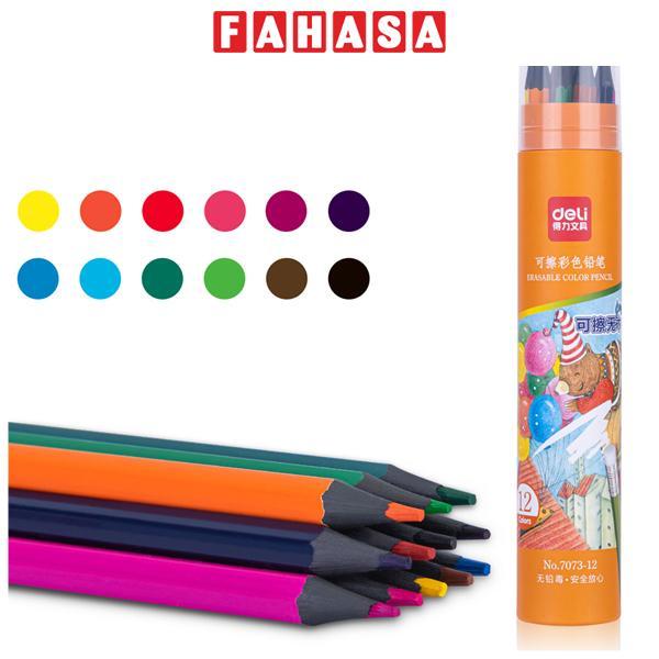 Ống 12 Bút Chì Màu Xóa Được - Deli 7073-12