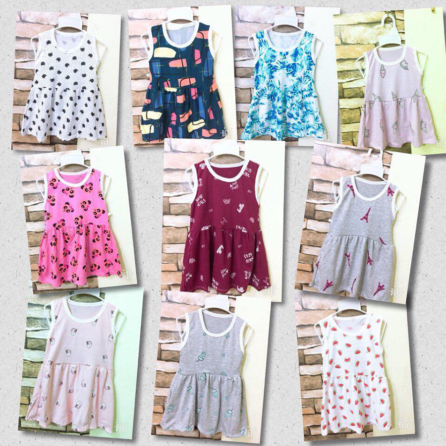 Combo 2-3-5 váy ba lỗ bé gái từ 1-5 tuổi chất cotton thoáng mát mùa hè -Giao mầu ngẫu nhiên