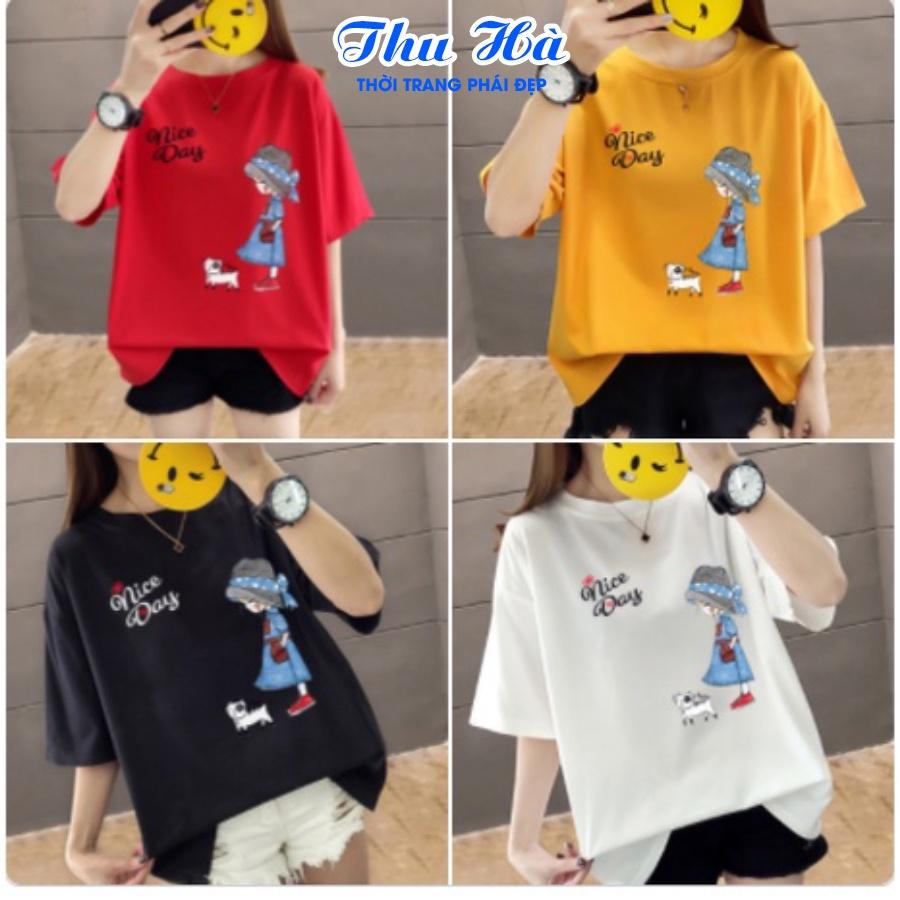 Áo thun form rộng tay lỡ áo phông unisex Thu Hà chất liệu thun cotton in chữ Nice Day