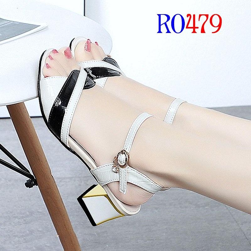 Giày sandal nữ cao gót 4 phân hàng hiệu rosata đẹp hai màu đen đỏ ro479