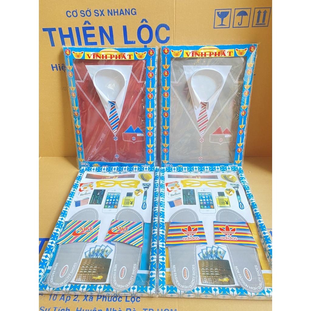 Combo Cúng Áo Hộp Vest Ông Cao Cấp Hàng Mã Đồ Thờ Cúng Thiên Lộc - Gồm Áo Quần Nón Mắt Kính Dép Điện Thoại