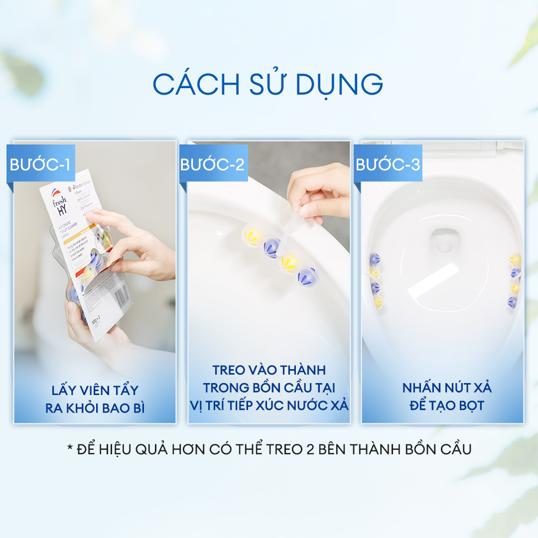 Viên Tẩy Bồn Cầu Fresh HY 350 Lần Xả, Làm Sạch Khuẩn &amp; Ngăn Ngừa Mảng Bám, Khử Mùi Và Lưu Hương Thơm Mát (2 Vỉ Treo)