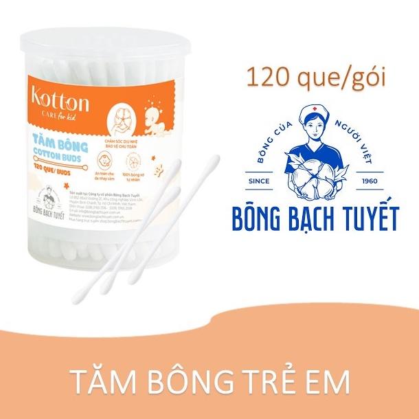 Tăm bông trẻ em ĐẦU NHỎ  Kotton Care For Kid đầu tròn hộp 120 que - ĐẦU NHỎ 120 QUE