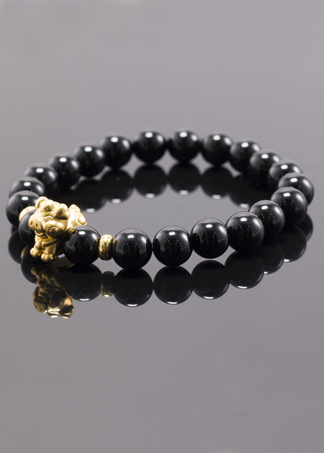 Vòng Tay Đá Thiên Thạch Charm Tuổi Hợi Bạc Mạ Vàng 24K Ngọc Quý Gemstones