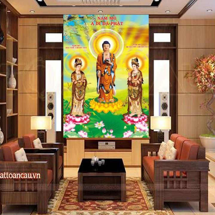 Tranh thêu Tam Thánh Tây Phương 53560 - kích thước: 70 * 100cm. (TRANH CHƯA LÀM)