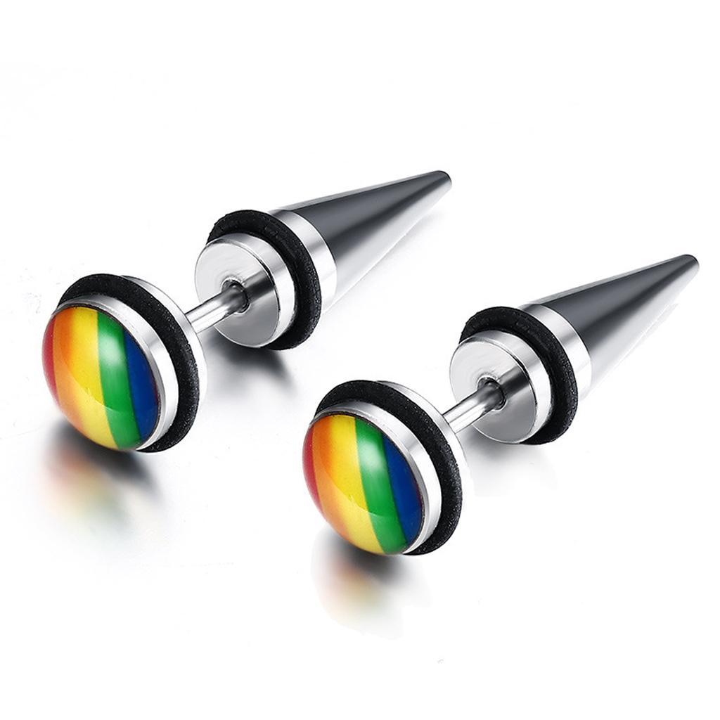 1 Pair Unisex Mens Womens Stainless Steel Rainbow Ear Stud Earring Jewelry