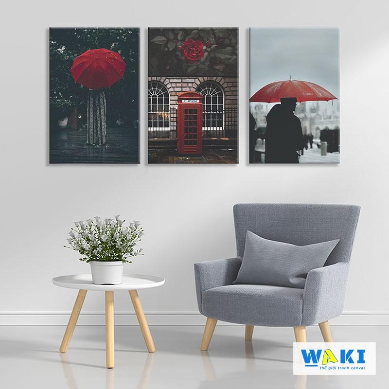 Bộ 3 tranh trang trí canvas “Red Umbrella” - W172