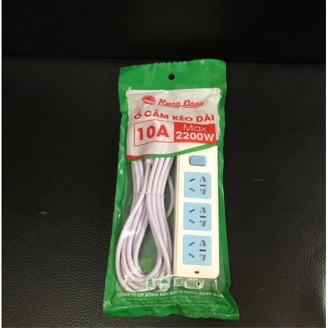 Ổ cắm kéo dài 2200W - 10A ~250V Rạng Đông, 3 ổ, dây 3m