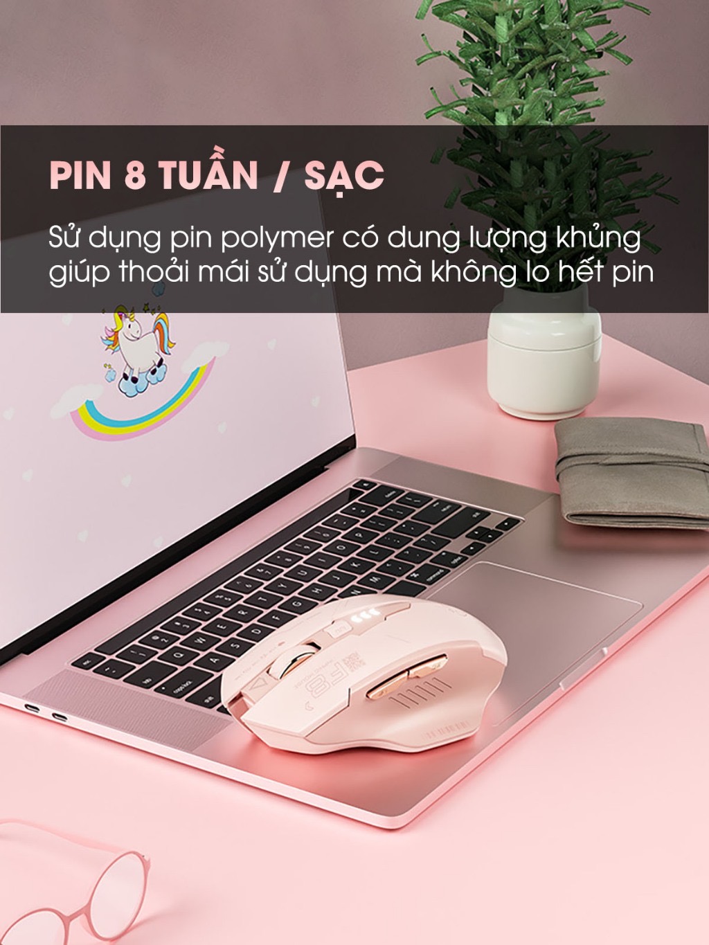 ￼Chuột không dây TEKKIN F8 trà sữa cute gaming silent chống ồn ko dây bluetooth wireless 2.4G laptop máy tính - hàng chính hãng