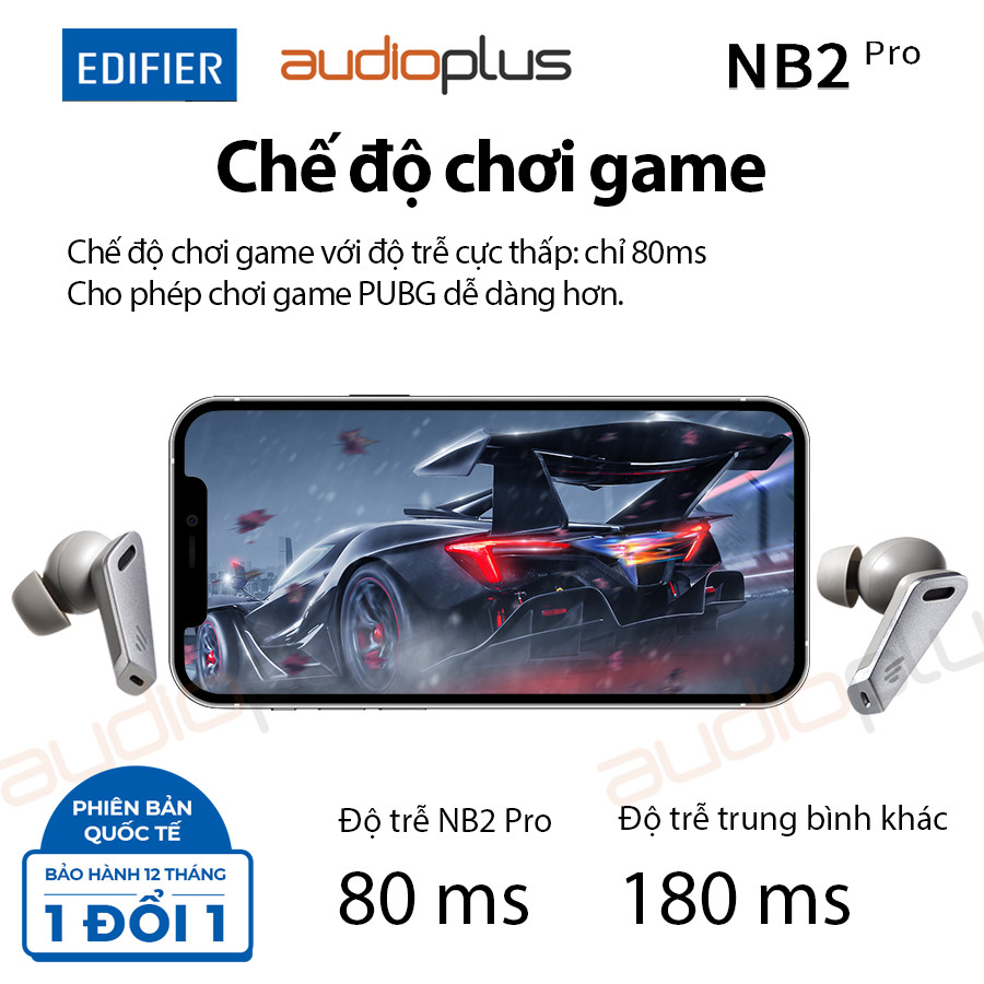 EDIFIER NB2 PRO Tai nghe bluetooth chống ồn chủ động ANC - Âm thanh toàn cảnh Paranomic Surround Sound - Game mode - Bản quốc tế - Hàng chính hãng